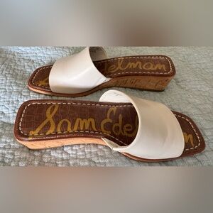 Sam Edelman Valery Leather Slide Wedge Sandals Women US 7.5M Cream